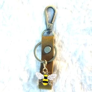 Genuine Natural Tan Leather key holder with Bee charm